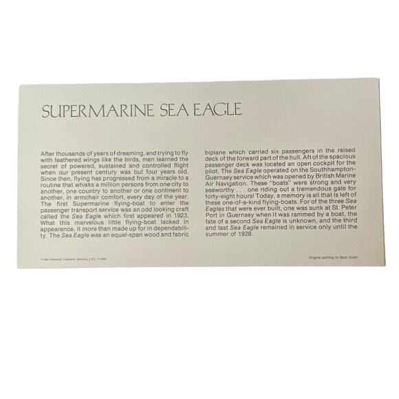 Vtg 1923 Supermarine Sea Eagle Jersey Stamp Basil Smith Print Issue '73 Aviation - Picture 3 of 4